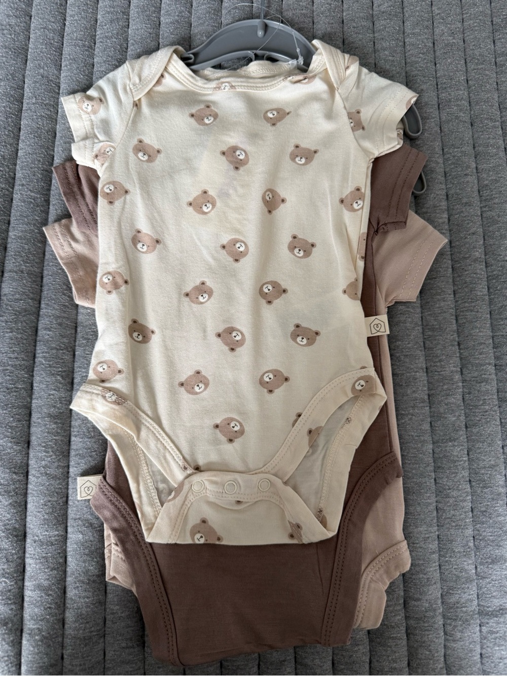 Neutral Bear Print Cotton One-Piece Bodysuit - 3 Pack
